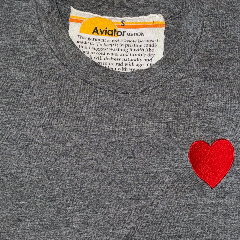 Aviator Nation Heart Embroidered T-Shirt | Heather Grey - Picture 7 of 7